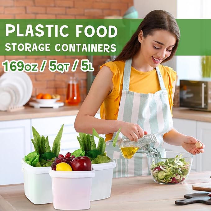 Mifoci 24 Pcs Plastic Food Containers Ice Cream Buckets with Lids and Handle Reusable Square Deli Containers Freezer and Microwave Safe for Kitchen Food Drinks Storage(169 Oz / 4.4 Qt / 1.3 Gallon)