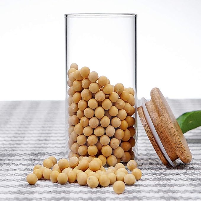 Hemoton 380ml Glass Kitchen Canisters with Airtight Bamboo Lid Glass Storage Jars Kitchen Organization for Flour Sugar Coffee Bean Candy Snack Loose Tea Salt, 6.5 x 6.5 x 15cm
