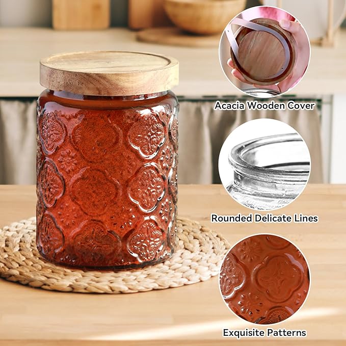 Vintage Glass Jar with Lid,Cookie Candy Jar Coffee Canister Food Storage Containers Storage Jar Set for Kitchen Office (Brown)