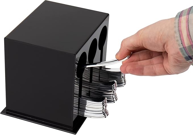 Mind Reader Utensil Dispenser, Silverware Organizer, Plastic Fork and Spoon DIspenser, Kitchen, 7" L x 5.75" W x 6" H, Black