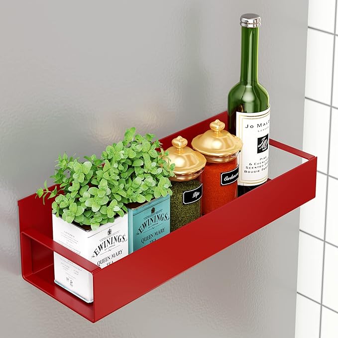 3 Pack Moveable Fridge Magnetic Spice Racks,Metal Red
