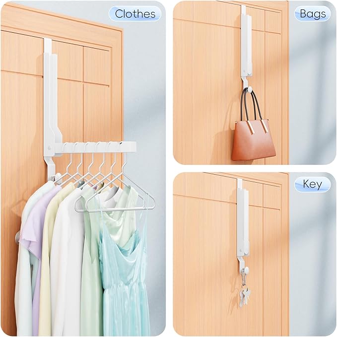 2 Packs Over The Door Clothes Drying Rack, Foldable Portable Over Door Hooks, Space Saving Door Hanger Collapsible Coat Towel Racks for Laundry Bathroom Home Organization Travel Storage (2Pack, White)