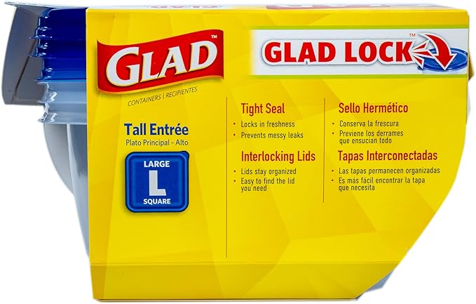 Glad GladWare Tall Entrée Food Storage Containers | Large Square Containers Hold up to 42 Ounces| Strong and Sturdy Large Kitchen Storage Holders, 3 Count - 6 Pack