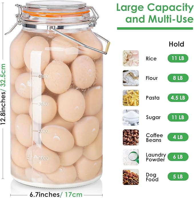 1.5 Gallon Glass Jar with Lid, Large Glass Jar with Lid and Silicone Seal, Gass Storage Jar with Lids, Wide Mouth Jars Glass Container for Kitchen Food Storage(1 Pack)