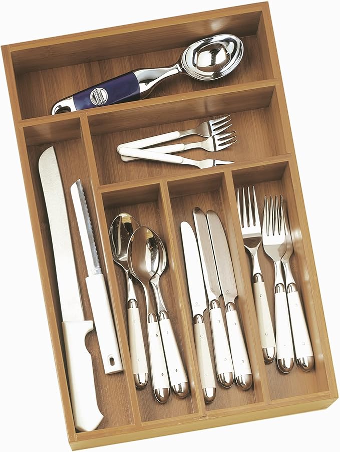 Lipper International 8878 Bamboo Wood Deep Flatware Organizer with 6 Compartments, 12" x 17-1/2" x 2-1/2"