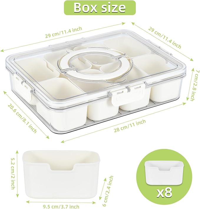 UPTRUST Snackle Box Container, Premium 2-Pack Divided Serving Tray & Lid with 8 Compartments, Durable Snackle Boxes for Travel & Parties – Snack box container, Perfect for Treats & Gifts
