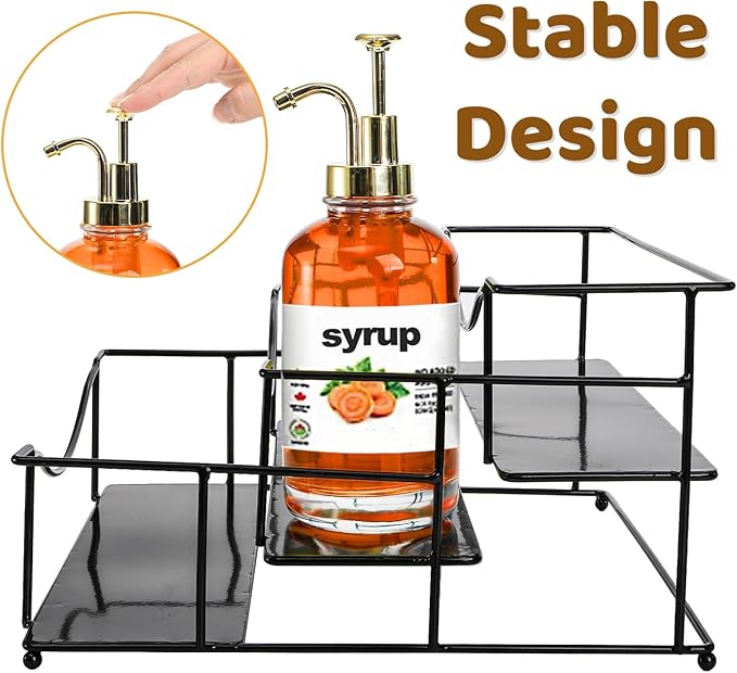 3 Tier Coffee Syrup Rack, 12 Bottles Iron Wine Storage Shelves, Dressing Holder Syrup Organizer Stand for Family Kitchen Countertop, Coffee Bar Station, Liquor Spice, Free Installation, Black