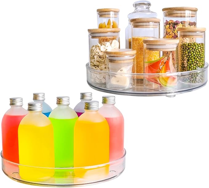 Roninkier Clear Lazy-Susan Turntable Cabinet-Organizer – 2-Pack 11-Inch Lazy Susan Spice Rack Storage for Fridge Refrigerator Pantry