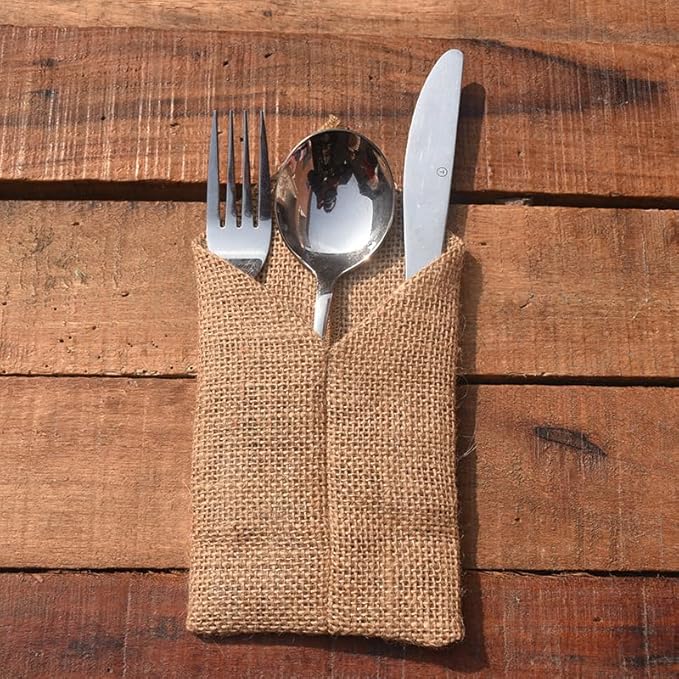 AOKQYA Silverware Pouches for Table Burlap Utensil Holder Pouch Burlap Flatware Pouch for Cutlery Wedding Table Setting 10 Pieces (Triangle)