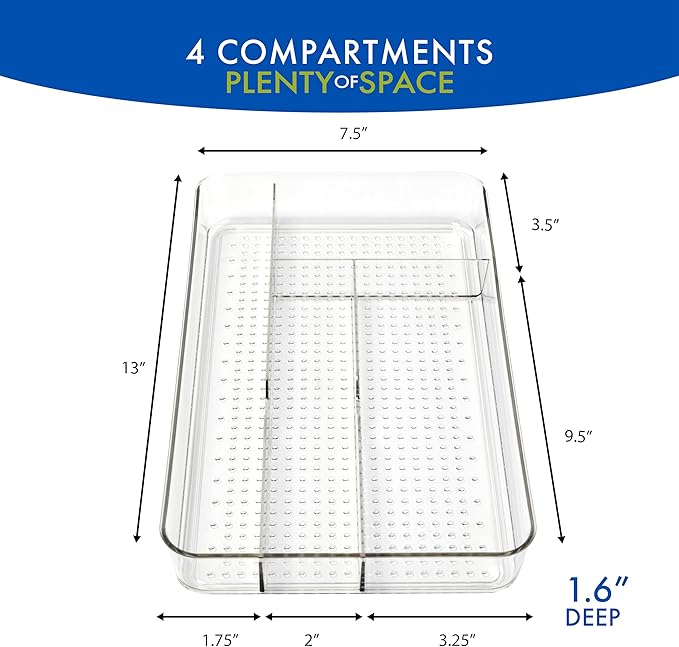 Dial Industries Small Cutlery, Utensil, Silverware Kitchen Drawer Organizer Tray, Clear