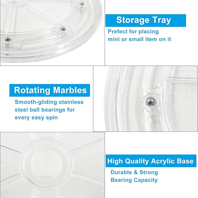 9” Clear Acrylic Turntable Organizer, 1Pcs Rotating Organizer Swivel Plate for Bathroom Kitchen Cabinet Table Spice Rack Cake Pantry