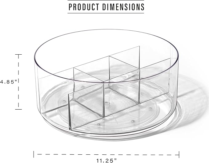 BINO Plastic Round Turntable Organizer with 5 Compartments - Clear | Spinning Divided Turntable Container | Rotating Organizer Storage for Bottle Condiments Fridge Kitchen Counter Pantry Bathroom