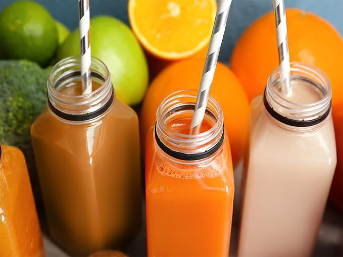 10 OZ Plastic Juice Bottles, Reusable Bulk Beverage Containers, for Juice, Milk and Other Beverages, 4 Pcs.