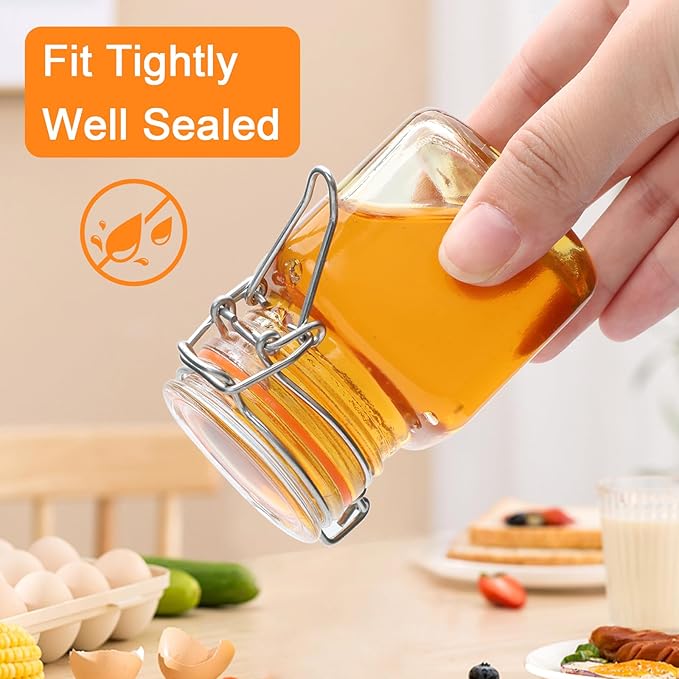 Encheng 4 oz Glass Jars With Airtight Lids And Leak Proof Rubber Gasket,Small Mason Jars With Hinged Lids For Kitchen, Mini Spice Jars With Twine And Tags Labeling 30 Pack