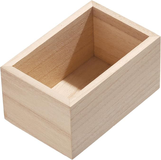 iDesign Renewable Paulownia Wood Collection Drawer Storage Organizer Bin, 3.3" x 5" x 2.5", Natural