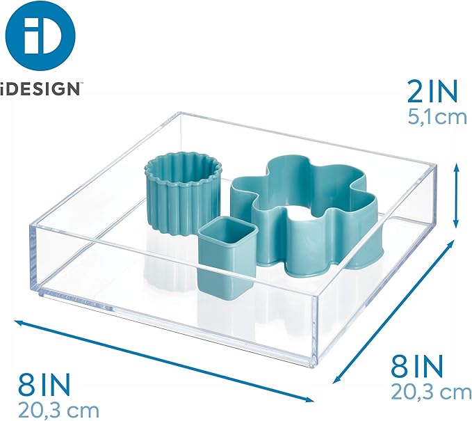 iDesign Clarity Kitchen Drawer Organizer for Silverware, Spatulas, Gadgets - Medium, 8" x 8" x 2", Clear (Pack of 2)