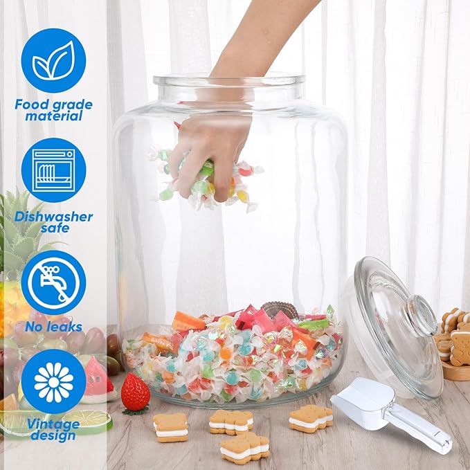 Yaomiao 6 Gallon Glass Jar with Lid Large Cookie Jar Big Opening Airtight Food Storage Canister Canning Pot for Flour Sugar Dog Treat Pasta Candy Glass Containers with Lids for Kitchen