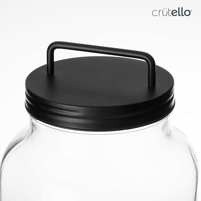 Crutello Large 1-Gallon Glass Canisters Set - 2 Pack, Black Stainless Steel Airtight Lids & Labels - Cookie Jar, Glass Jar for Laundry Room, Food Storage Containers, Kitchen Canister