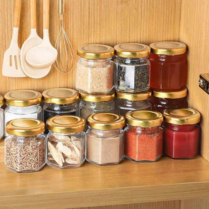 60 Pcs Small Glass Containers with Airtight Lids, 1.5 oz Mini Honey Jars for Wedding Favor, Baby Shower, Small Hexagon Candle Jars for Making Candles, Body Butter, Jam, Spices, Herbs, DIY Gift