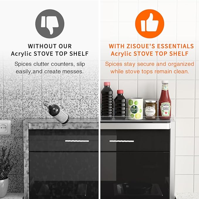 30" Acrylic Stove Top Shelf for Kitchen Stove, Floating Shelves for Wall, Over Stove Shelf for Back of Stove, Space-Saving Spice Rack, Two Mounting Options, Heat-Resistant & Durable
