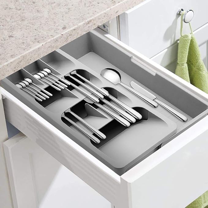 Kitchen DrawerStore Expandable Set,Expandable Plastic Kitchen Cabinet Drawer Storage Organizer Tray - for Storing Organizing Cutlery, Spoons, Cooking Utensils, Gadgets