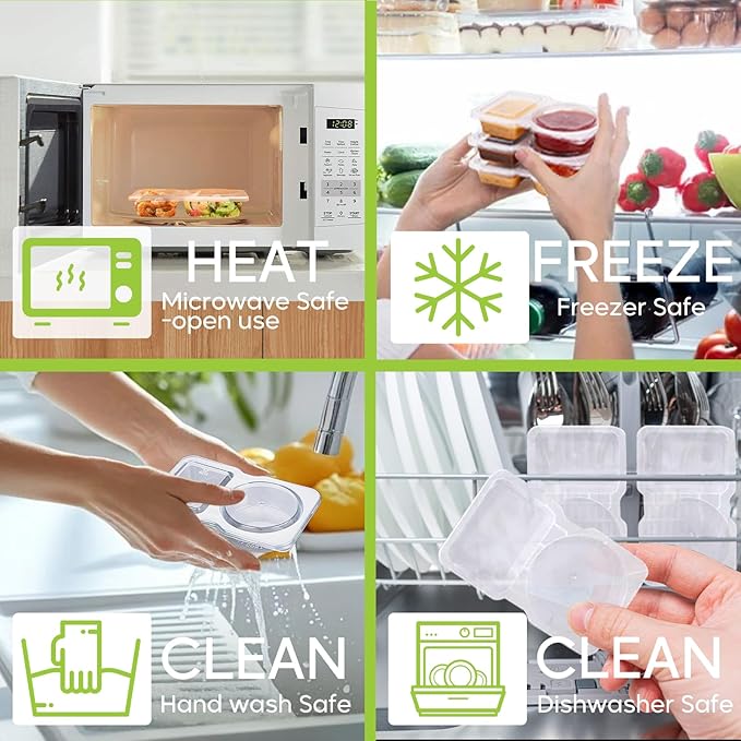 20 Sets Reusable Snack Containers with Lids,Double Compartment Condiment Containers for Take-Out Sauces,Portion Control,Meal Prep & Travel Snacks,Leakproof BPA-Free Set