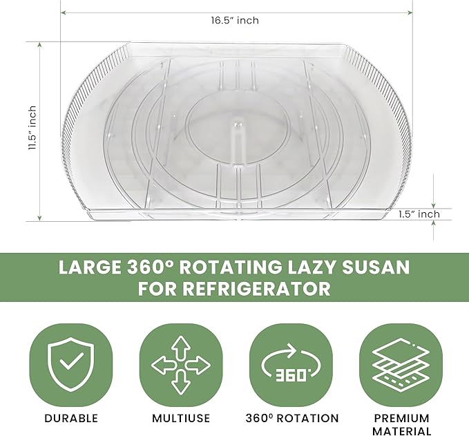 NOSTALGIQ 360° Rotating Lazy Susan for Refrigerator| Rectangular Fridge Organizer | Cabinet, Pantry, Refrigerator Organizers and Storage | Effortlessly Refrigerator Organizing Solution (16.5 x 11in)