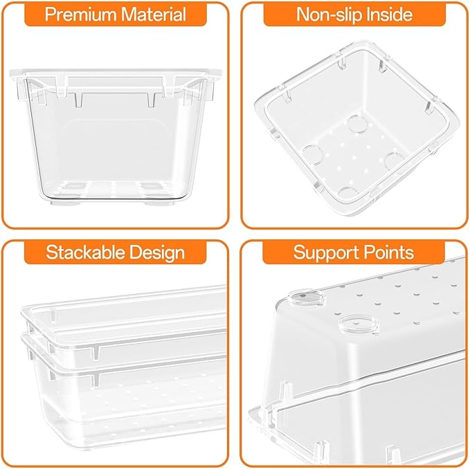 WOWBOX 8 PCS Clear Plastic Drawer Organizer Set, 4 Sizes Desk Drawer Organization and Storage Containers for Makeup, Cosmetics, Jewelry and Gadgets in Kitchen, Bathroom, Bedroom, Office, Clear