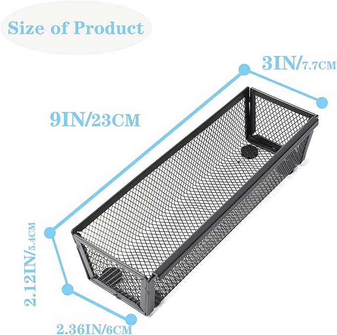 Silverware Organizer,Mesh Cutlery silverware Tray for Drawer,Tool tray organizer,Utensil Flatware Tableware Organizer for Kitchen,Office,with Non-slip,Fits Standard Drawer,(9X3 IN) 6PSC,Black