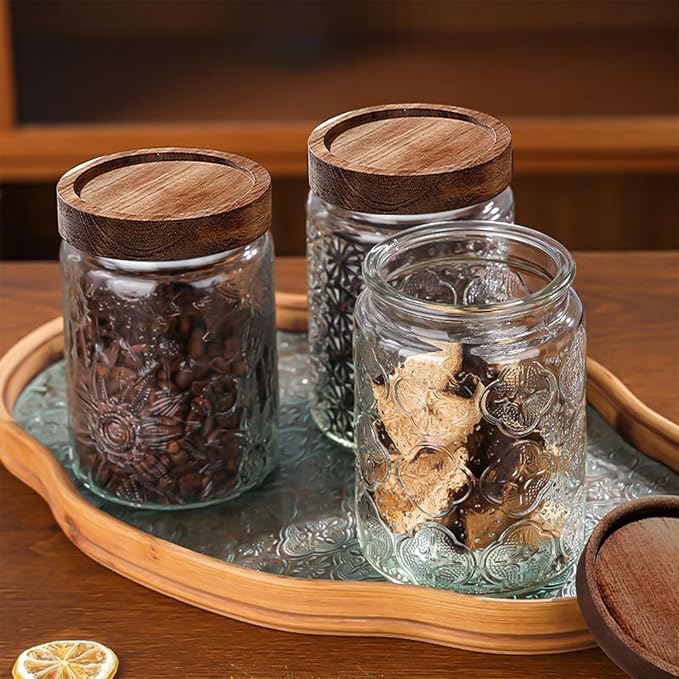 34 OZ Vintage Glass Jar with Lid, Airtight Food Storage Canisters with Bamboo for Kitchen Counter Pantry, Ideal for Coffee, Candy, Tea, Oats, Sugar, Cookies Decorative Jars-Sunflower