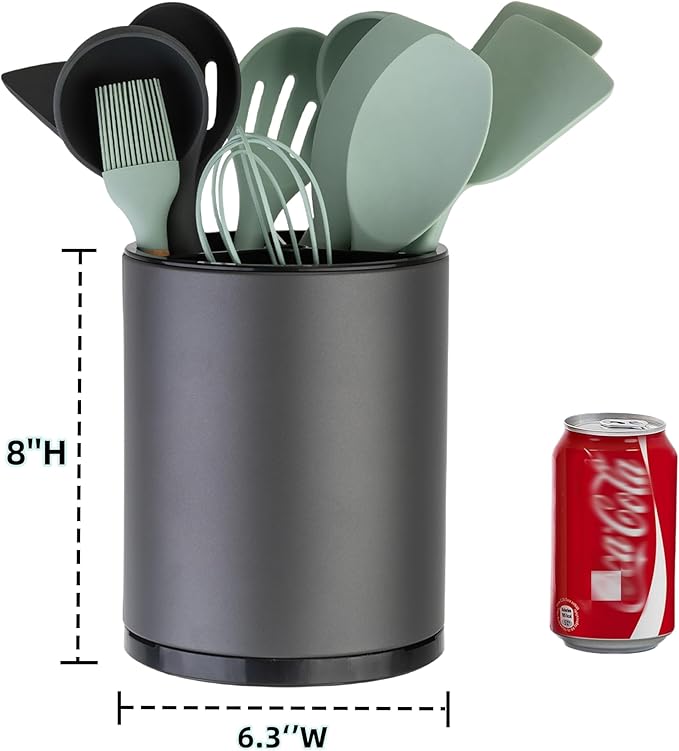 Utensil Holder For Kitchen Counter Organizer Extra Large Silverware Caddy Cooking Utensil Stainless Steel Rotating Kitchen Storage 3 Compartment Flatware Spoon Spatula