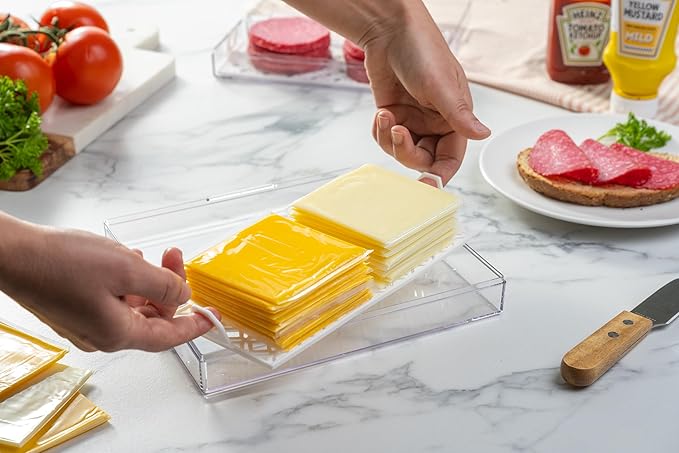 Cheese Keeper | Storage Container for Fridge | Food Box with Hinged Lid and Removable Tray | Sliced Cheese Organizer | Made in USA