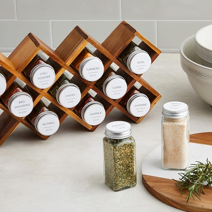 Talented Kitchen 144 Spice Labels Stickers, White Spice Jar Labels Preprinted for Spice Jar Lids, Seasoning Herbs Spice Rack Organization, Water Resistant, Black Minimalist (Round 1.5 in)