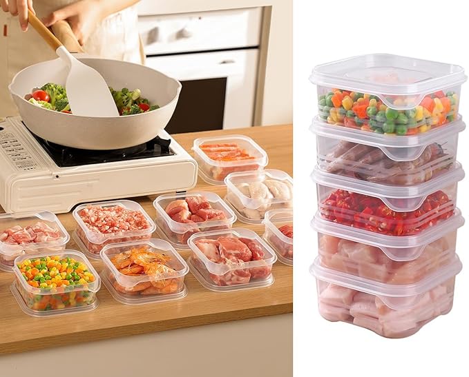 Food Storage Containers with Lids, Plastic Fridge Organizer Clear Bins, 350ml Sealed Food Containers, Reusable Takeaway Kitchen Freezer Storage Boxes, 10pcs