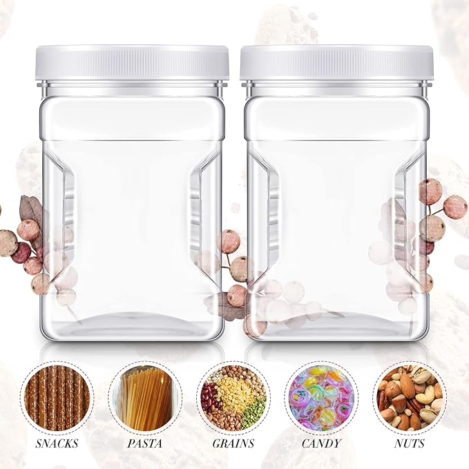 Gerrii 18 Pcs Clear Plastic Storage Jars with Lids, 27 oz Square Plastic Containers, Paint Storage Containers with Easy Grip Handles, Reusable Wide Mouth Canisters