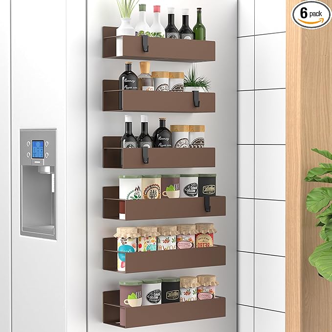 6 Pack Magnetic Spice Storage Rack Organizer for Refrigerator and Oven, Bronze Fridge Organizers and Storage