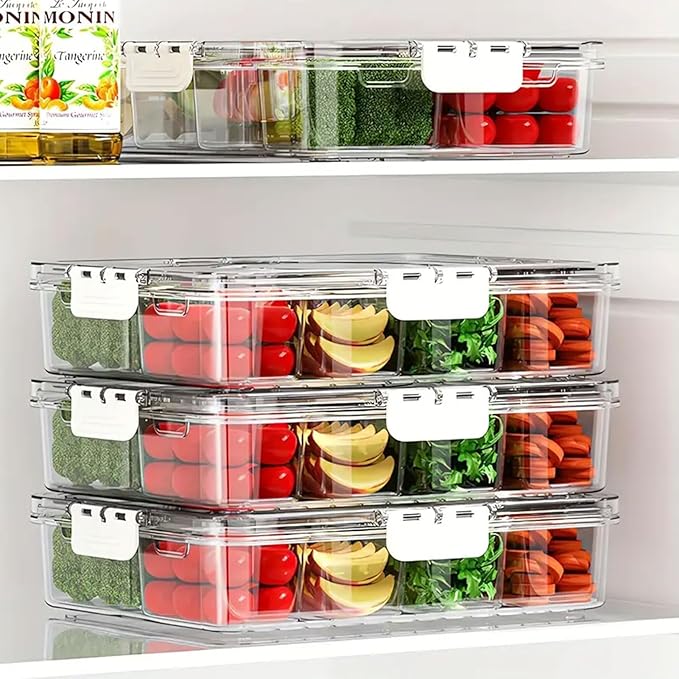 8 Compartment Transparent Plastic Snack Storage Container with Lids, Divided Serving Tray Food Organizer Box Travel Spice Box