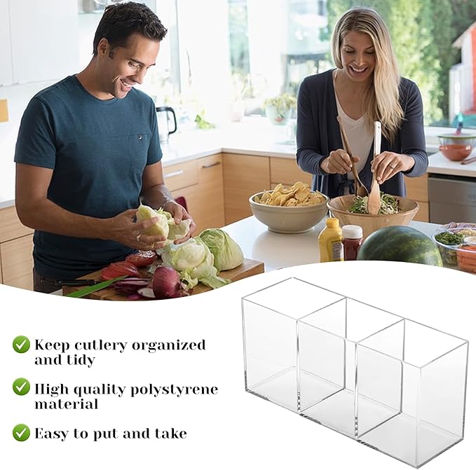 Rainmae 2Pack Plastic Cutlery Storage Organizer, Acrylic Cutlery Utensil Holder Storage Organizer Caddy for Kitchen Countertop Organization - Holds Fork, Knife, Spoon, Silverware Tableware Storage Box