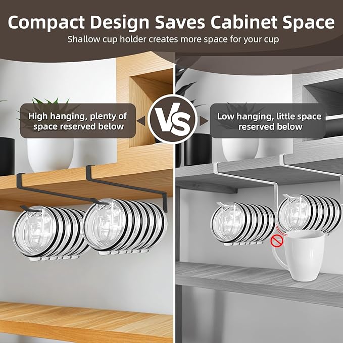 Tumbler Lid Organizer,2 Pack Cup Lid Organizer for Yeti Tumbler Lids,Single Water Bottle Lid Organizers Holds Up to 12 Lids, Space Saving Under Cabinet Lids Holder Rack,Black