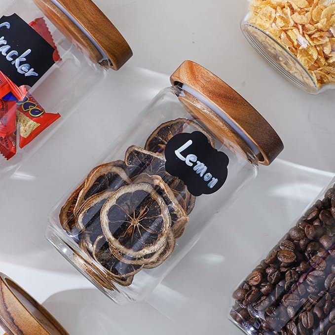 Glass Storage Containers Set, High Borosilicate Glass Jars with Wooden Lids Kitchen Food Canisters s for Coffee Beans/Sugar/Noodles/Nuts/Cookies/Pasta