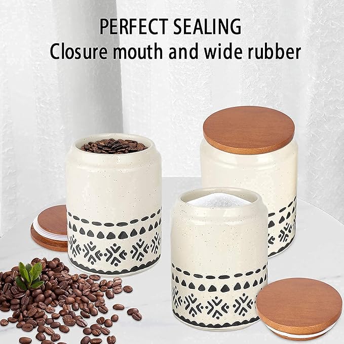 2 Pack Ceramic Coffee Canisters Set, 29 FL OZ (850 ml), Super Airtight Wooden Lid, Starry-Sky Bohemian Style, Sturdy for Dishwasher, Kitchen Food Storage Jar for Coffee Bean Sugar Tea Spices