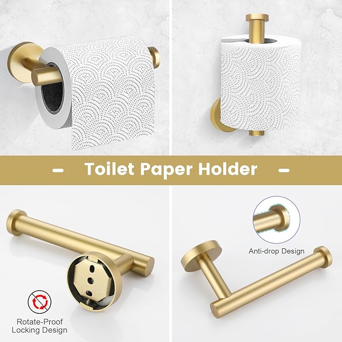 YACVCL 10 Pieces Bathroom Hardware Set Gold, 27.5 Inch Bathroom Towel Holder Set SUS304 Stainless Steel Towel Bar Set Wall Mounted Brushed Gold Bathroom Accessories Set