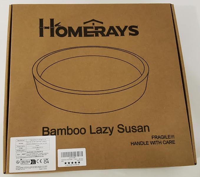 Lazy Susan Organizer Homerays 13 Inch Non-Skid Bamboo Lazy Susan for Kitchen Rotating Spice Rack with Handles, Wood Turntable for Kitchen Cabinet,Countertop (Bamboo, Large)
