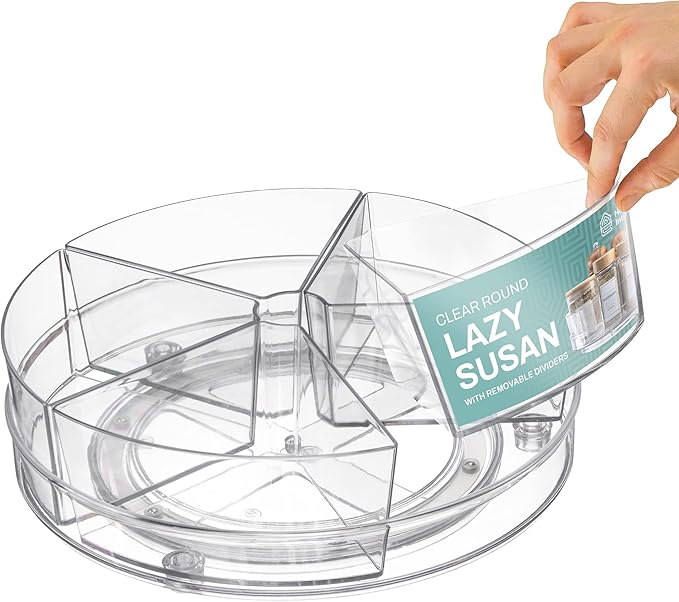 Home Intuition Round Plastic Lazy Susan Turntable Food Storage Container for Kitchen (5 Removable Bin, 1 Pack)