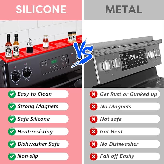 Stove Top for Shelf Silicone,30 Inch Magnetic Over the Stove Spice Rack of Shelf,Kitchen Shelf for Stove Organizer Magnet Above Stovetop Flat Back of Stove Storage Suctioned Shelf for The Stove-Red