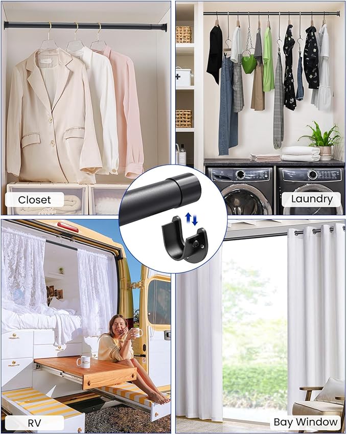2 PACK Closet Rods for Hanging Clothes, 17 to 39 Inches Stepless Adjustable Metal Closet Rod, 1.3 Inches Heavy Duty Clothes Hanging Rod for Closet Wardrobes Laundry RV