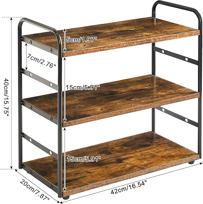 IBUYKE 3-Tier Bathroom Counter Organizer, Tray Countertop Storage Shelf, Kitchen Spice Rack Standing, Counter Standing Rack Cosmetic Holder, Rustic Brown TWJ001H