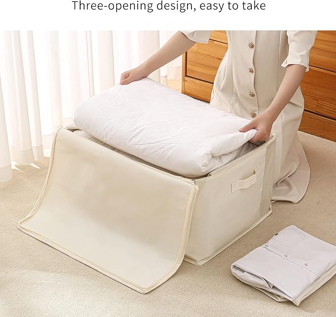 2 Pack Large Canvas Comforter Storage Bags Closet Organizer for Clothes Sweater Clothes Organizer with Dual Zipper Three Carrying Hand