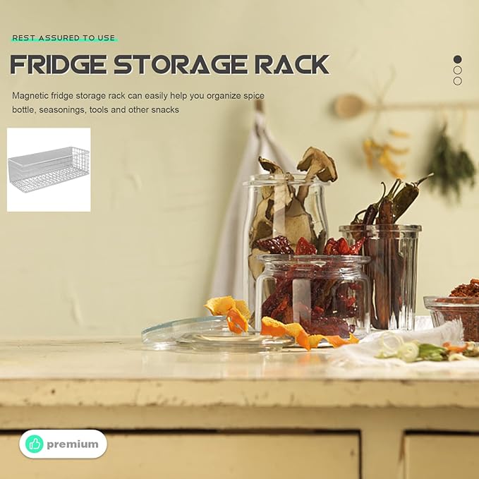 Magnetic Spice Rack for Refrigerator:Magnetic Storage Basket Spice Rack Organizer Moveable Magnetic Shelf Fridge Organizer for Kitchen Organization and Storage
