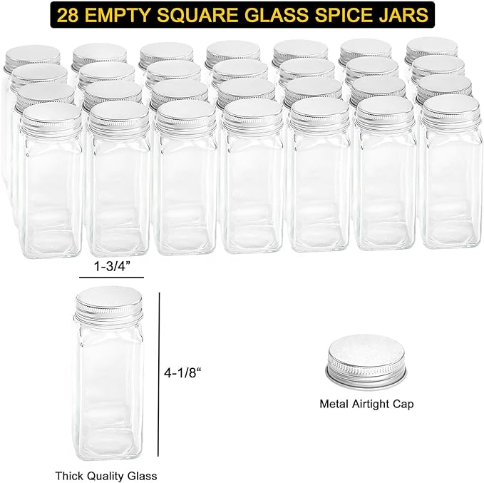 SpaceAid Spice Rack Organizer with 21 Spice Jars, 386 Spice Labels, Chalk Marker and Funnel Set for Cabinet, Countertop, Pantry, Cupboard or Door & Wall Mount - 21 Jars, 13.4" W × 9" H, Black